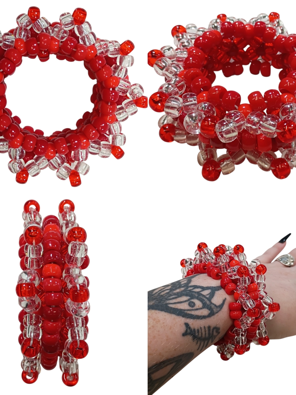 Cherry Bomb Blast 3D Kandi Cuff - Red & Clear Statement Rave Bracelet - Kandi